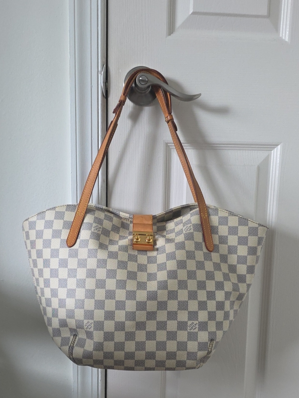 Lois Vuitton Salina Tote In Damier Azur Pattern